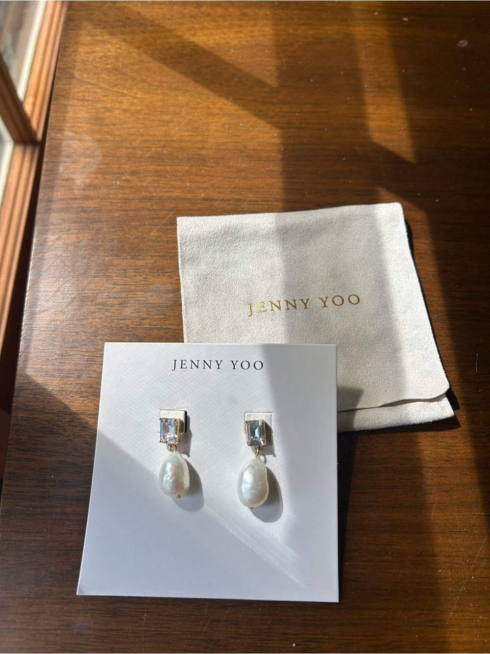 Jenny Yoo White Pearl Drop Earrings with Silver Accents